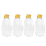 Angoily 4Pcs Kunststoff Saft Flaschen Honig Spender Honig Glas Container Flasche Honig Squeeze Flaschen mit Kappe Deckel für Frische Honig für Saft Geschäfte Cafés Catering (500G