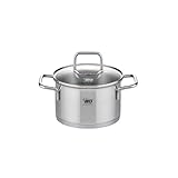 Elo 7241426 Kochtopf aus Edelstahl, Topf aus Edelstahl mit Glasdeckel, 1,2 l, geeignet für alle Herdarten 14 x 9,5 cm ,Grau