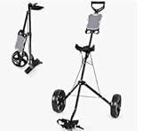 joukares Golf Push Cart, Faltbarer Golfwagen 3 Räder, Push Golf Trolley mit Fußbremsmechanismus, T-Halter, Scorekarte, Golf Scorer und Ballhalterung, leicht zu öffnen und zu schließen, Weiß