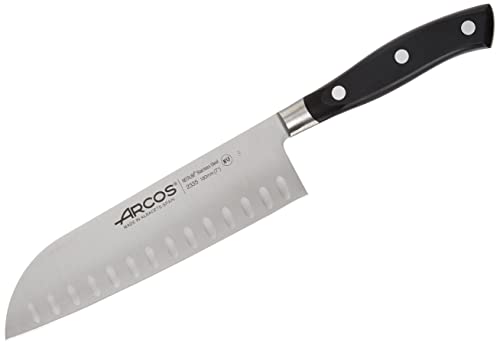 Arcos 233500 Serie Riviera - Santoku Messer MesserAsiatischerArt-KlingeausNitrumgeschmiedetemEdelstahl180mm-HandGriffPolyoxymethylen(POM)FarbeSchwarz