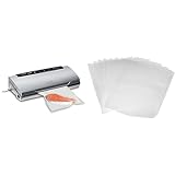 CASO VC100 Vakuumierer - Vakuumiergerät, Lebensmittel bleiben bis zu 8x länger frisch & Amazon Basics Vakuumierbeutel 22cm x 30 cm, 50 Stück