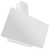 VLANO MELIA 90 Kopffreie Dunstabzugshaube, 90 cm, 680 m³/h, Schwarz oder weiß, Touch-Bedienfeld, Fernbedienung, 4 Leistungsstufen, EEK: A, Schräg Wandhaube, Sicherheitsglas (weiß)