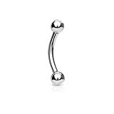 Paula & Fritz® Hantel-Stab UNIVERSAL Curved Barbell Zirkonia Klar Titan-ium Grade 23 Silber 1,2-mm Stab 10-mm Lang 3-mm Kugel Augenbrauen-Piercing Ohr