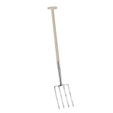 Rekord Grabegabel (Edelstahl) mit 4 Zinken und 76 cm T-Stiel aus Eschenholz, Arbeitsbreite 18 cm, mit Schwanenhals, ideal um den Boden aufzulockern und umzugraben