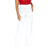 Damen-Hose mit geradem Bein, Reißverschluss, bequem, einfarbig, für Arbeit, Business, Yoga, Kleid, Hose, leger, Stretch, Sweathose, hohe Taille, bequeme Arbeits- und Bürohose mit Taschen, weiß, M