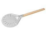 NihaoWXM Kleiner Pizzaschieber, Pizzaschaufel, Pizzawender, kurzes, rundes Pizzawerkzeug, rutschfester Holzgriff, perforiertes Aluminium Pizzaschaufel(7')