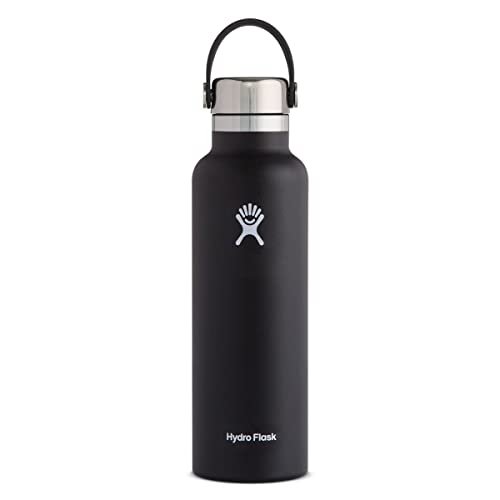 HYDRO FLASK - Trinkflasche 621ml (21oz) - Vakuumisolierte Wasserflasche aus Edelstahl - Sportflasche mit Flex Cap aus Edelstahl - Thermoflasche Spülmaschinenfest - Standard-Öffnung - Black