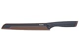 Tefal K12218 Fresh Kitchen Brotmesser 20 cm | Klinge aus Edelstahl mit titanverstärkter Antihaftbeschichtung | ergonomischer Griff | inkl. farbiger Schutzhülle | spülmaschinenfest | Schwarz/Braun