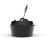 ELITE BBQ Dutch Oven ohne Füße in 6.0 qt mit 5,6 Liter mit Kochbuch, der Brotbacktopf Gusseisen als Outdoor Topf zum Outdoor kochen, der Ditchofen Gußtopf mit Dutch Oven Deckelheber, One Pot Topf