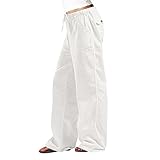 Lässige einfarbige Damenhose, elastische Taille, gerades Bein, Hose für Damen, hohe Taille, Sweathose, weites Bein, dehnbar, lockere Passform, leichte, bequeme Hose mit Tasche, weiß, 4X-Large