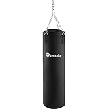 TecTake 402699 Boxsack gefüllt mit 25 kg, inkl. 4-Punkt-Stahlkette, Karabinerhaken und Drehwirbel, für Anfänger und Fortgeschrittene, 105 cm, hängend, schwarz, 28 x 140 cm
