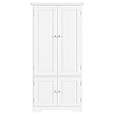 FOREHILL Hochschrank Badschrank, Wohnzimmerschrank weiß Küchenschrank mit 4 Türen und Verstellbarer Ablage 59x32x123cm