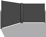 Seitenmarkise Ausziehbar 180x600 cm (H x L),Seitenmarkiese, Doppelseitenmarkise,Sichtschutz Ausziehbarer, Seitenrollo,Blickdicht,PU Beschichtung,Sonnenschutz,Wasserdicht,für Balkon und Terrassen,Grau
