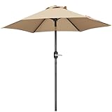 Yaheetech Sonnenschirm 226 cm Rund Gartenschirm mit Kurbel UV Schutz Terrassenschirm Neigbar Kippbar Kurbelschirm UPF 50+ für Balkon/Terrasse/Markt/Garten, ohne Ständer, Hellbraun