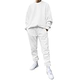 Lässiger einfarbiger zweiteiliger Anzug für Herren, Rundhalsausschnitt, schulterfrei, Sweatshirt, Kordelzug, Tasche, Hosen-Set für Herren, weiß, XXL