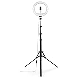 Hama LED Ringlicht mit Stativ Handy (12“ Ringleuchte, 30 cm Durchmesser, Dreibein Stativ für das Smartphone, ausziehbar bis 215 cm, dimmbares Kreislicht, Bluetooth Fernauslöser) schwarz