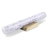 Flexzion Teigroller aus Marmor Französisches Nudelholz 27,9 cm French Rolling Pin mit Holzhalterung Ständer Set für Bäcker Bäckerei Donut Kekse Pasta Teig Kuchen Pizzateig Gebäck Knödeln - Weiß