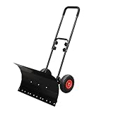 Schneeschaufel aus Metall mit U-Griff, robuster Schneeschieber mit verstellbarem Winkel und Rädern für Einfahrt und Gehweg (74 x 42 cm)