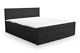 VENASI MÖBEL Boxspringbett mit Bettkasten, Matratze H2/H3 und Topper Natalie (Schwarz, 140 x 200 cm)