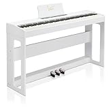 LEADZM 88 Tasten Digital Piano, Voll Gewichtete Tastatur, E-Piano mit MIDI-USB, Audio Bluetooth und Stereolautsprechern, 128 Töne und Rhythmen, 3-Pedal-System, Weiß