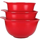 KitchenAid , Kunststoff, 3er Set Rührschüsseln, Spülmaschinenfest, ineinander stapelbar, 3 Schüsseln mit rutschfester Basis und Ausguss – Empire Rot