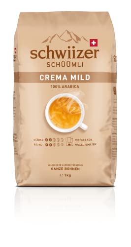 Schwiizer Schüümli Mild Ganze Kaffeebohnen (1kg, Stärkegrad 2/5, Säuregrad 2/5, Premium Arabica) 1er Pack x 1kg