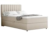 PANDA MÖBEL Boxspringbett Everest, 120x200, Polsterbett mit Bettkasten und Topper - beige