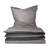 Schiesser Bettwäscheset Doubleface - Renforcé - 2-teilig - 135 x 200 cm - Grau-Schwarz