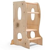 Lernturm Montessori – Höhenverstellbarer Kinderstuhl aus Holz ab 1 Jahr – Sicherer Steh- und Lernturm für Küche, Spiel & Lernen (Beige)