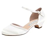 Duosheng & Elegant Brautschuhe Damen Tanzschuhe Runde Zehen Schnalle HC1621 Laceabsatz Pumps Satin Ivory EU 41