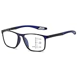 Lanomi Gleitsichtbrille Blaulichtfilter Herren Damen Progressives Multifokal Lesebrille Rechteckig Flexibel TR90 Lesehilfe Ultraleicht Brille mit Stärke Blau Rahmen Blau Arm(Multifokal) 1.5