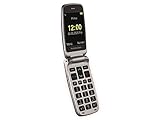Doro Primo 408 by Mobiltelefon mit großem Farbdisplay, beleuchteter Tastatur, Notruftaste, Fallsensor, Kamera, Taschenlampe, Alarmfunktion, inkl. Tischladestation, 360092, Grau