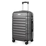 MoFut Hartschalen-Handgepäck Koffer Mittelgroß aus ABS – Reisekoffer mit 4 Drehbaren Rollen (360°), Trolley mit Aluminium-Teleskopstange und 3 Stelige-Zahlenschloss (L – 65L, Dunkelgrau)