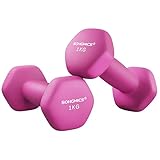 SONGMICS Hanteln, 2er Set, 2 x 1 kg, Hantelset, Kurzhanteln, Hexagon, Neopren-Beschichtung, Krafttraining, Workout, Fitnesstraining, für Zuhause, rosa SYL902P01