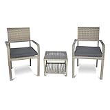 Ragnarök-Möbeldesign Made in Germany - 8 Jahre Garantie - Aluminium Polyrattan Gartenmöbel Balkon Set Stuhl stapelbar Beistelltisch Glasplatte Naturfarben Polster SCHWARZ Tisch Dining