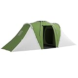 Outsunny 4-6 Mann Tunnelzelt mit 2 Schlafzimmern und Wohnbereich, großes Campingzelt, 2000 mm wasserdicht, tragbar mit Tasche, für Angeln, Wandern, Festival, Grün und Weiß