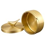 Mobestech Brass Aschenbecher mit Vogelmuster Kreativer Tragbarer Aschenbecher für Unterwegs Winddicht für Autos und Zuhause Langlebiges Messing mit Abdeckung Stilvolles Klein