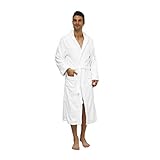 Lumaland Luxury Mikrofaser Bademantel mit Kapuze für Damen und Herren verschiedene Größen und Farben Weiß XXL