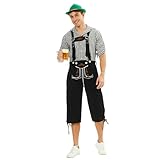 Trachtenset Herren Komplett Kariertes Hemd Oktoberfest Hose Outfit Lederhose Kurz Trachtenhose Trachtenhemd Kurzarm Tracht Hemden Grün Trachtenhemden Für Kurze Kariert Slim Fit Trachten Set Weiß, L