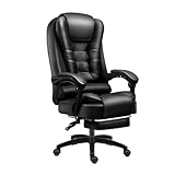 Chefsessel, Bürostuhl, PU-Leder, verstellbare Winkel (90-135°), ergonomischer Schreibtischstuhl mit einziehbarer Fußstütze, 360° drehbar, modernes schlichtes Design, bequem für Zuhause & Büro