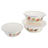 VICASKY 3 Stück Teiliges Set Emaille Schüsseln mit Deckel Frischhalteschalen für Salat Reis Suppe und für Zuhause und Restaurantgebrauch