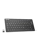 TECKNET Slim Kabellose Tastatur, Deutsches Layout QWERTZ, 2.4 GHz, 78 Tasten Mini Wireless Tastatur mit Nano USB Empfänger für Windows 11/10/8/7/Vista/XP and Android Smart TV - Schwarz