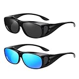 UILYNIU 2 Paar Polarisiert Sonnenbrille zum Überziehen für Brillenträger, Sonnenbrille für Damen Herren, Überbrille Übergröße Überziehbrille UV-Schutz Fit-Over Brille für Autofahren Angeln (2PCS)