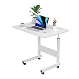 PIPIPOXER 60x40cm Laptoptisch mit Rollen, höhenverstellbarer 69-90cm, Schreibtisch Computertisch Mobiler Stehtisch Überbett-Tisch 360 Drehbaren Tischplatte, Beistelltisch fürs Sofa, Weiß