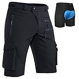 Hiauspor MTB-Hose-Herren-Kurz-Radhose-Fahrradhose-Herren Schnelltrocknend Mountainbike Hose Atmungsaktiv Radlerhose Wanderhose Cargo Trekking Bermuda für Outdoor (Schwarz mit Unterwäsche, XL)