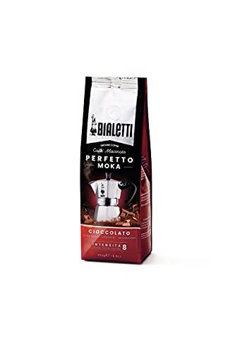Bialetti - Perfetto Moka Cioccolato: Gemahlener Kaffee mit mittlerer Röstung, Schokoladenaroma, 250g, Beutel mit Aromaventil