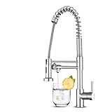 KEOKBON 3 Wege Wasserhahn Küche mit Brause, Trinkwasser Armatur Küche 3 in 1 Mischbatterie 360° Drehbar für Wasserfilter Hochdruck Spülbeckenarmatur Spiralfeder für Küche, Chrom