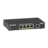 NETGEAR GS305P PoE Switch 4 Port Gigabit Ethernet LAN Switch PoE+ 63W (5 Ports Plug-and-Play Netzwerk Switch PoE, lüfterlos, robustes Metallgehäuse)