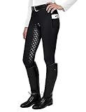 FitsT4 Damen Reitleggings Silikon Vollbesatz Reithose mit Handytasche und Gürtelschlaufen,Schwarz,Gr.M