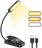 GARITE Leselampe Buch Klemme, 10 LED Buchlampe mit Stufenloser Dimmung, 3 Farbmodi (Warm/Kühl/Weiß), USB Wiederaufladbare Klemmlampe, 360° Faltbare für Nachtlesen, Bett, Büro, Reisen